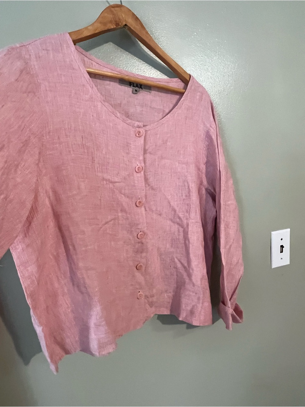 FLAX by Jeanne Engelhart Pink Linen Button-Front Women’s Top Boxy M
